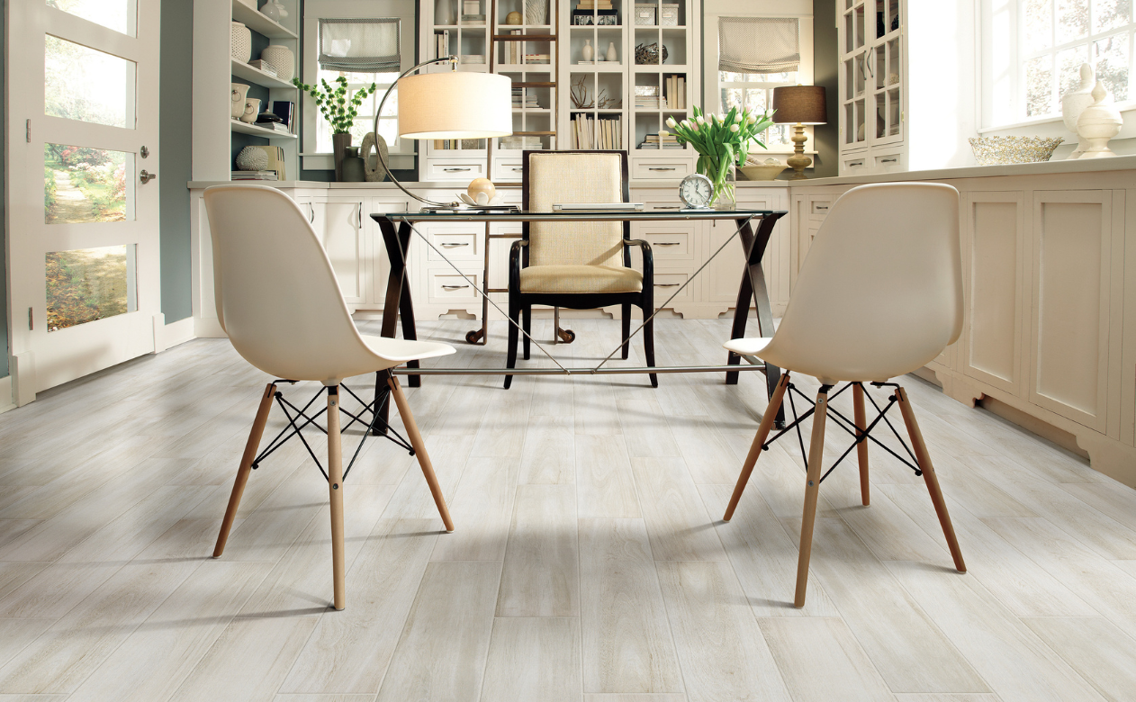 wood-look tile flooring in office space